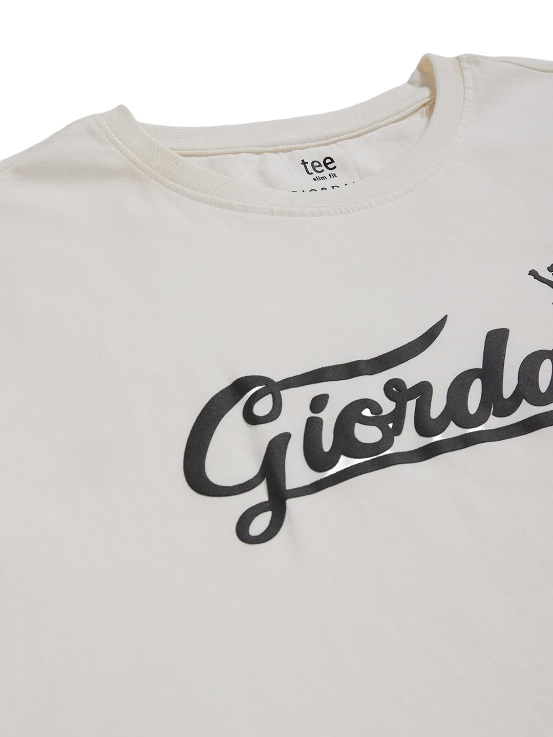 Giordano White Cotton Brand Logo Printed Slim Fit Short Sleeves T-Shirt