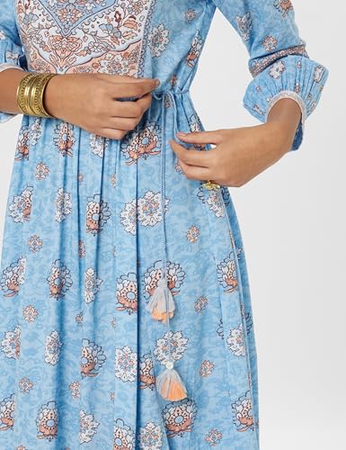 BIBA Women Ankle Length Printed Tired_Casual Dress Mix and Match(Ribayat Collection2344_Sky Blue_40)