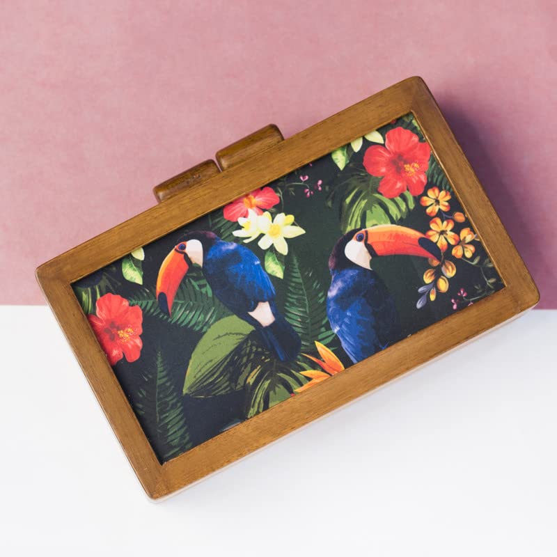 Artklim Fashionable Floral Print Wooden Clutch