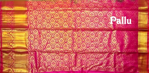 VFCollections Women's Traditional Handloom Kanchipuram Silk Pure Pattu Sarees | Rich Zari Woven Design | Unstitched Blouse (VFC519-3)