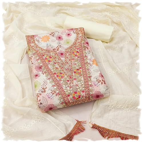 Leeli Peeri Designer Women's Cotton Floral Printed Embroidery Work Unstitched Salwar Suit Dress Material