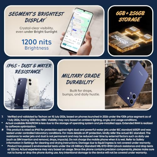 iQOO Z11 Lite 44W 5G (Midnight Blue, 6GB RAM, 256GB Storage) | 6500mAh Battery with 44W Fast Charging* | Dimensity 6300 with 579k+ AnTuTu Score* | OriginOS 6.0 with AI Creation* & Private Space*