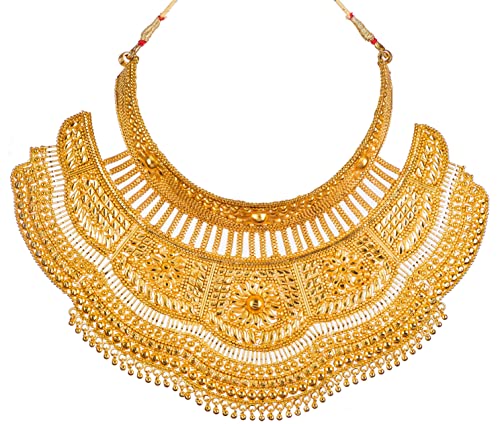 MANIKYA Bridal Wedding Traditional Trendy 24Ct Gold Plated Bridal Choker With Earrings Necklace Set For Women And Girls.. (Design 4).