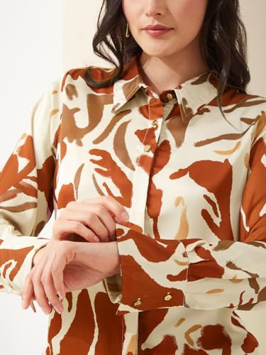 Latin Quarters Women Rust Collared Full Sleeves Printed Casual Shirt_S