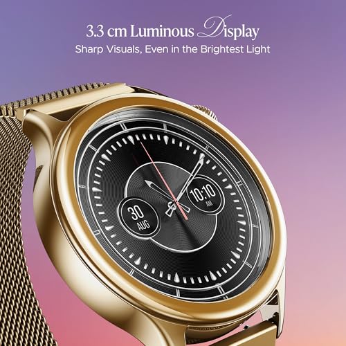 boAt Enigma Daze Women's Luxury Smart Watch w/ 1.3”(3.3cm) AuraVue Display w/ 20% Higher Brightness, Emergency SOS, Female Wellness Tracking, BT Calling, smart Watch for Women Latest (Elegant Gold)