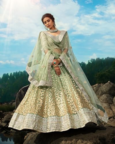 Prasheem Fashion Women's Net Lehenga Choli with Heavy Sequence Work and Dupatta Designer