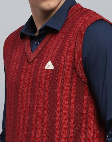 Monte Carlo Mens Self Design Maroon V Neck Sleeveless Sweater (1243212SL-2-38)