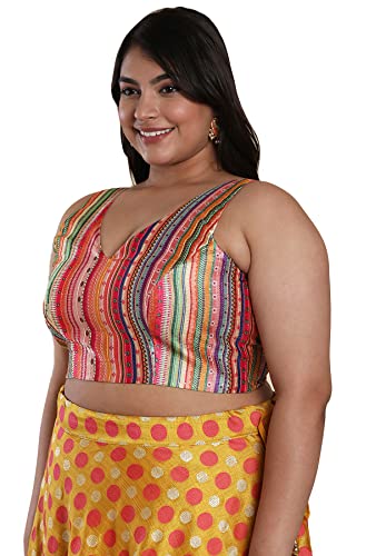 SALWAR STUDIO Women's Multicolor Silk Blend Readymade Saree Blouse-PLSSB00022-MULT