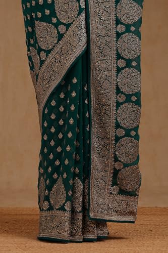 Soch Womens Turquoise Blue Georgette Embroidered Saree With Stone Work