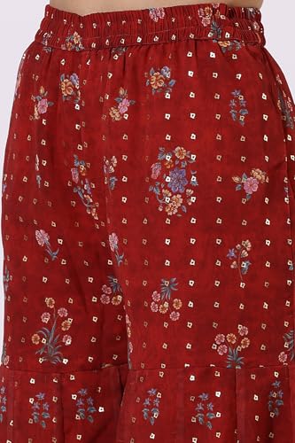 W Red Floral Printed Straight Kurta, Sharara Pant & Dupatta for Women (Size: M)-24AUWS12588-125772