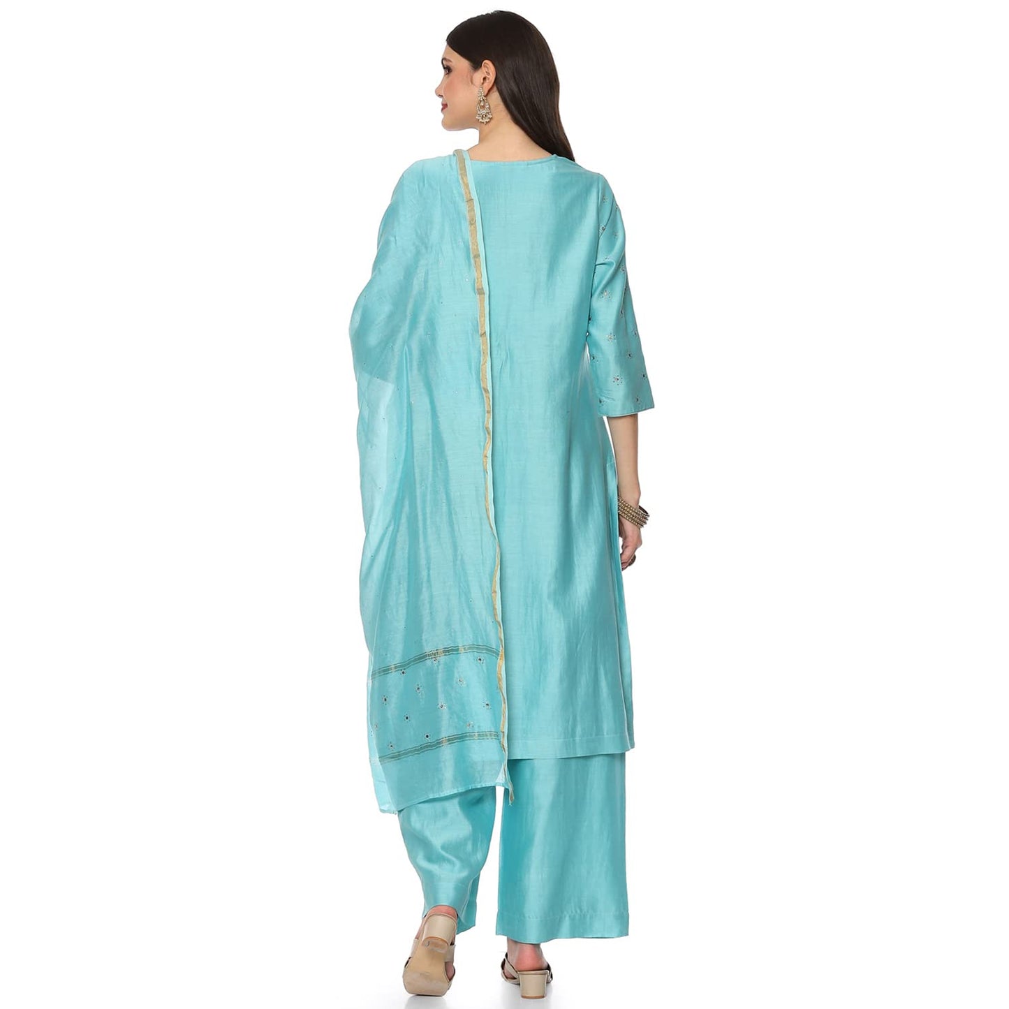 BIBA WOMEN SOLID STRAIGHT SALWAR KURTA DUPATTA(SKDCHIKANKA7800_TURQUOISE_36)