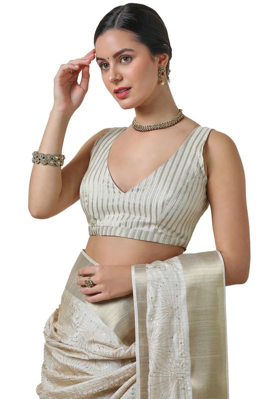 Soch Womens Beige Tussar Embroidered Saree With Sequins