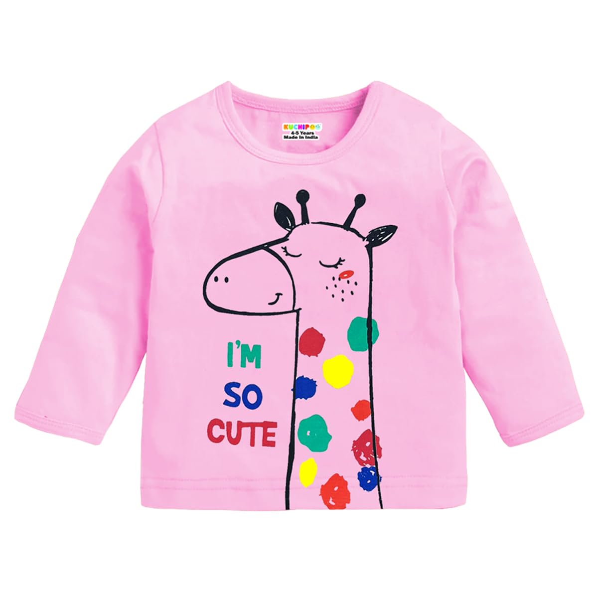 Kuchipoo Girls Regular Fit Full Sleeves Cotton T-Shirts (KUC-TSHRT-424, 3 to 4 Year, Multi-Colored)