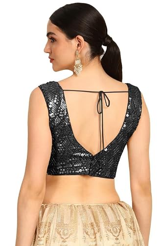 Soch Womens Black Sequinned Embellished Georgette Padded Blouse