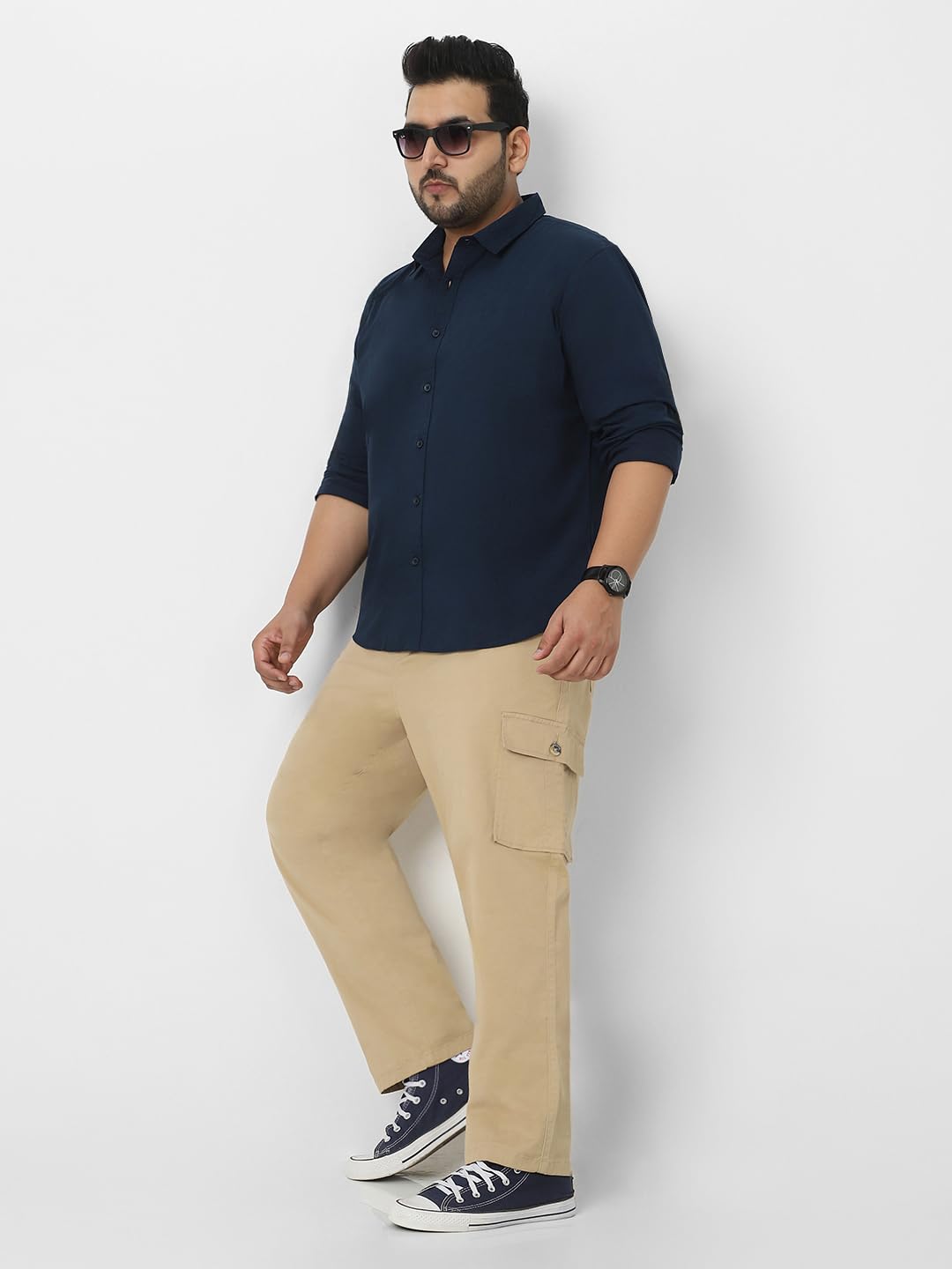 Urbano Plus Men's Navy Cotton Full Sleeve Regular Fit Casual Solid Shirt (plusshirtsolregp-01-navy-5xl)