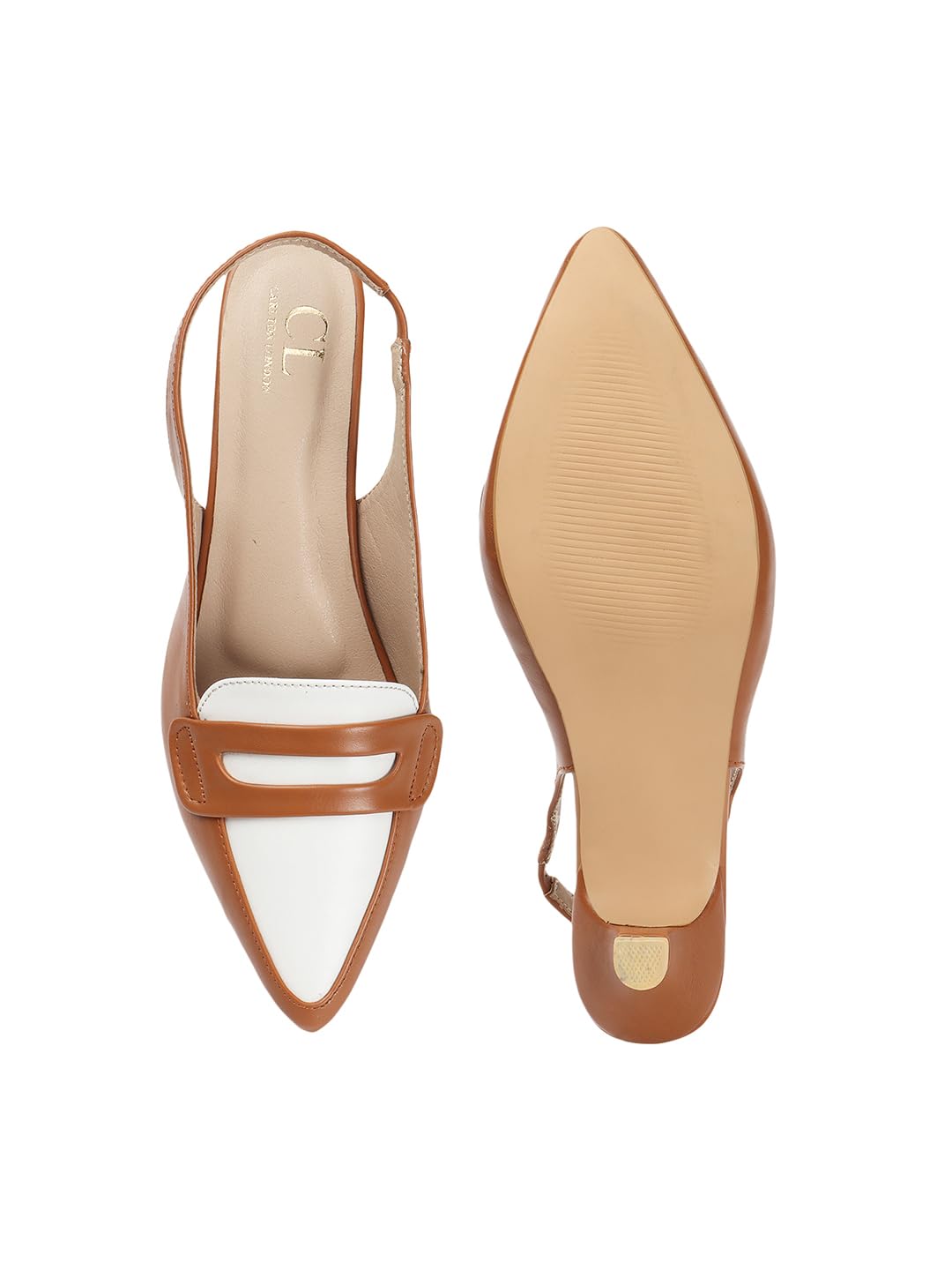 Carlton London Women Tan Stylish Backstap Sandal with Kitten Heels, Pointed Toe for Casual Wear (38)