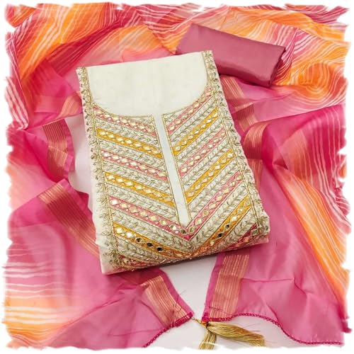 Leeli Peeri Designer Women's Chanderi Cotton Embroidery work Unstitched Salwar Suit Dress Material