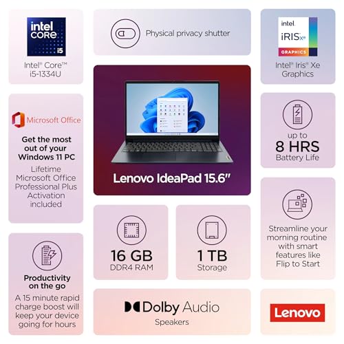 Lenovo IdeaPad Business Laptop, 15.6" FHD Touchscreen, Powerful 10-Core Intel i5-1334U, AI Copilot Computer, 16GB RAM, 1TB Storage (512GB SSD+500GB Ext), HubxcelAccessory, Win 11 Pro, Lifetime Office