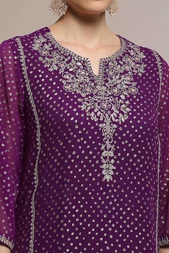 Biba Women Purple Viscose Straight Printed Suit Set_40
