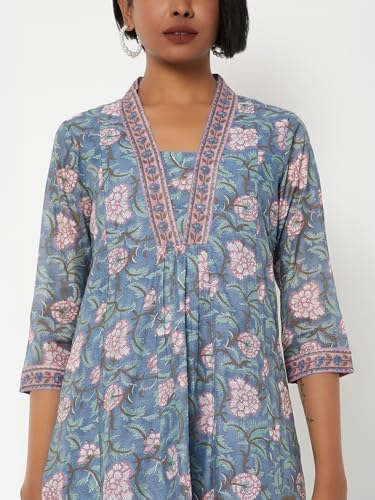 Max Women Floral Print Kurta Set (Blue_XL)