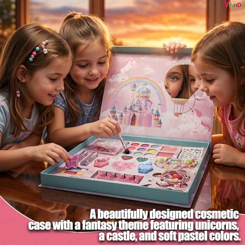VikriDA Big Size Kids Washable Makeup Kit, Fold Our Makeup Palette with Mirror, Make Up Toy Cosmetic Kit Gifts for Girls - Safety Tested- Non Toxic