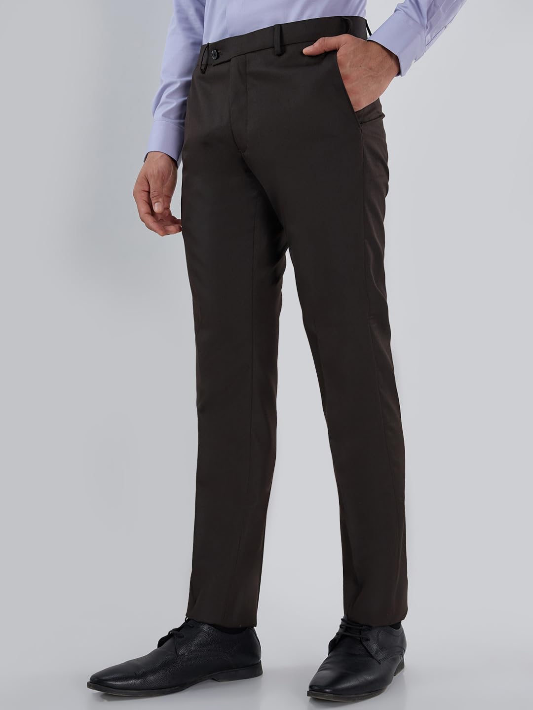 Park Avenue Men Slim Fit Structure Pattern Poly Viscose Blend Flat Front Formal Trouser Dark Brown