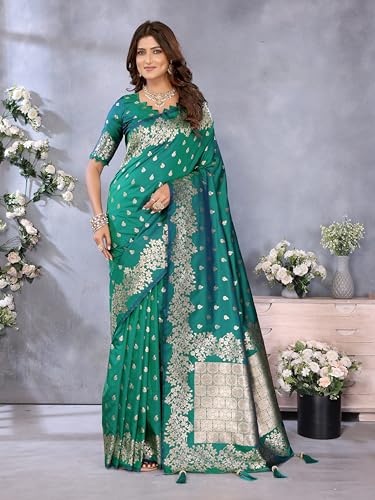 SGF11 Women's Kanjivaram Pure Soft Silk Saree With Unstitched Blouse Piece (Rama Green)