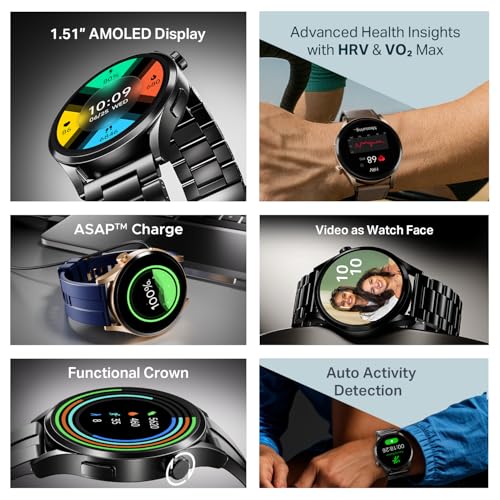 boAt Chrome Horizon, Premium Metal Body, Video Watch Faces, 1.51”(3.83cm) AMOLED Round Display, HRV & VO2 Max, Auto-Activity Detection, ASAP Charge, HRV Smartwatch for Men & Women (Coco Brown)
