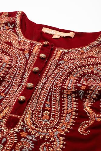 Aarke Ritu Kumar Maroon Gianna Velvet Kurta With Pant And Dupatta