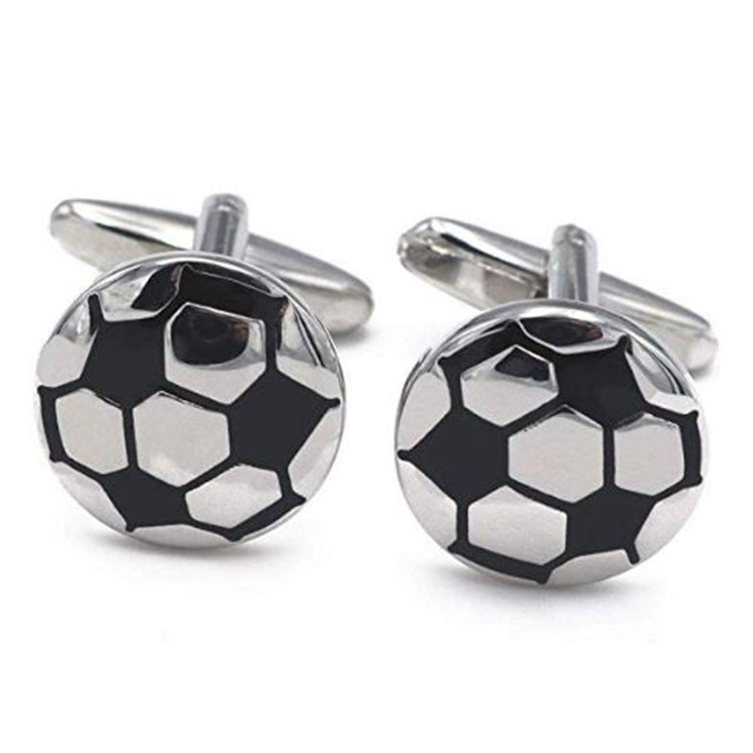 Peora Silver Black Football Cufflinks for Men Business Corporate Wedding Gift