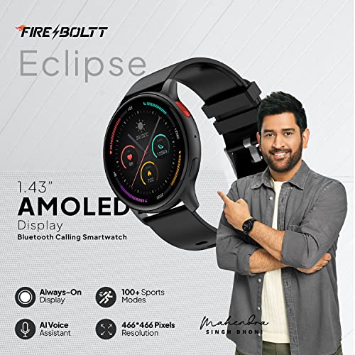 Fire-Boltt Eclipse 1.43" AMOLED Smartwatch, Bluetooth Calling with AI Voice Assistant, 100+ Sports Modes, Curved Full Touch & Calculator