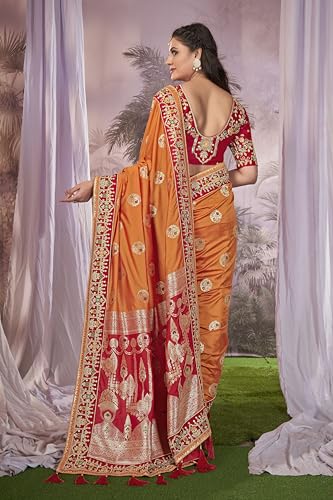 MANOHARI Banarasi Silk Woven Saree With Heavy Embroidery Blouse Piece_Mn1873-1 - Women, Yellow