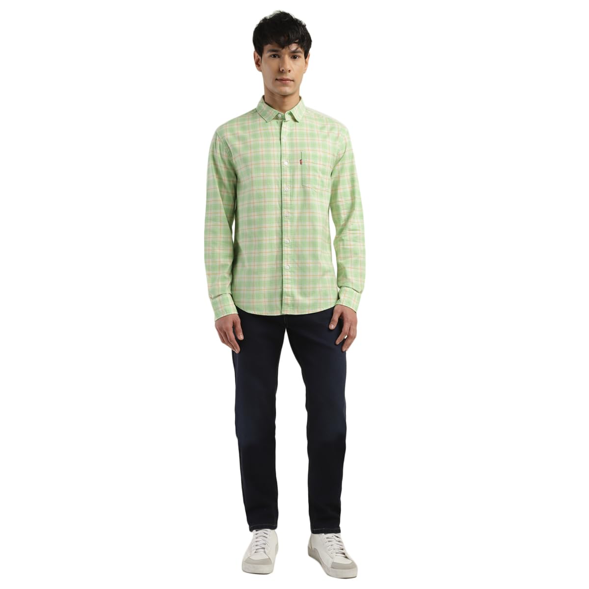 Levi's Men's Spread Collar Slim Fit Checked Shirts Light Green