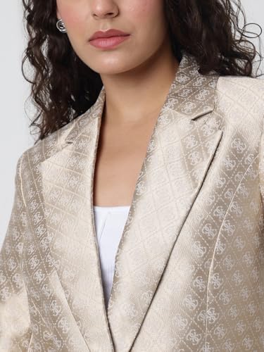 GUESS Diletta Logo Jacquard Twill Gold Geometric Lapel Collar Regular Fit Single Breasted Blazer