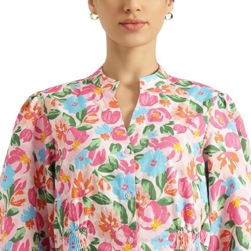 United Colors of Benetton Regular Fit Mandarin Collar Floral Print Diffused Linen Dress (Size: 2XL) - 26P4WVNDR324I903 Multicolor United Colors of Benetton Regular Fit Mandarin Collar Floral Print Diffused Linen Dress (Size: 2XL) - 26P4WVNDR324I903 Multicolor