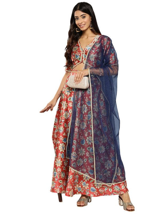 Ahalyaa Printed Zari Ready to Wear Lehenga & Blouse With Dupatta