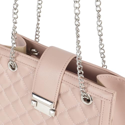 Pink SnapLock Shoulder Bag | Quilted Faux-Leather Women’s Handbag |Bag with Chain Strap & Dual Closure