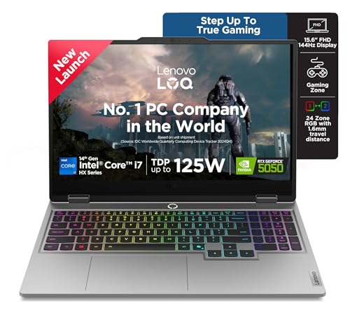 Lenovo LOQ Intel Core i7-14700HX | NVIDIA RTX 5050 8GB (16GB RAM/512GB SSD/144Hz Refresh Rate/440 AI TOPS/15.6" (39.6cm)/Windows 11/Office 2024/Grey/2.4Kg), 83JE01KLIN Gaming Laptop