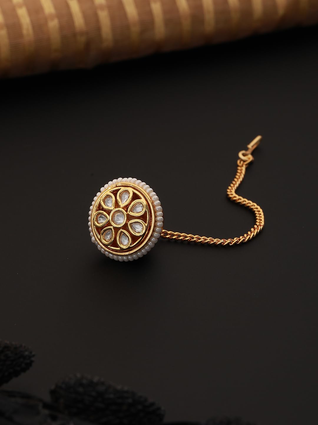 Saraf RS Jewellery- White Kundan Studded Beaded Borla Mangtika