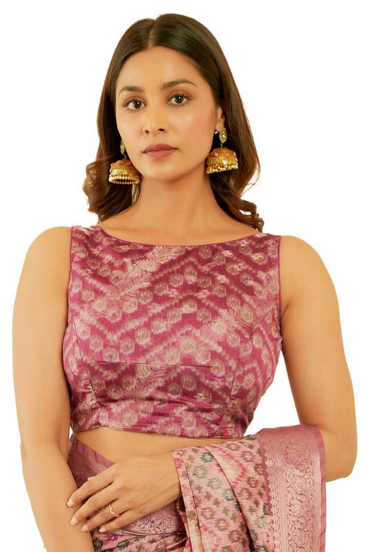 Soch Womens Blush Pink Zari Woven Chanderi Jacquard Saree