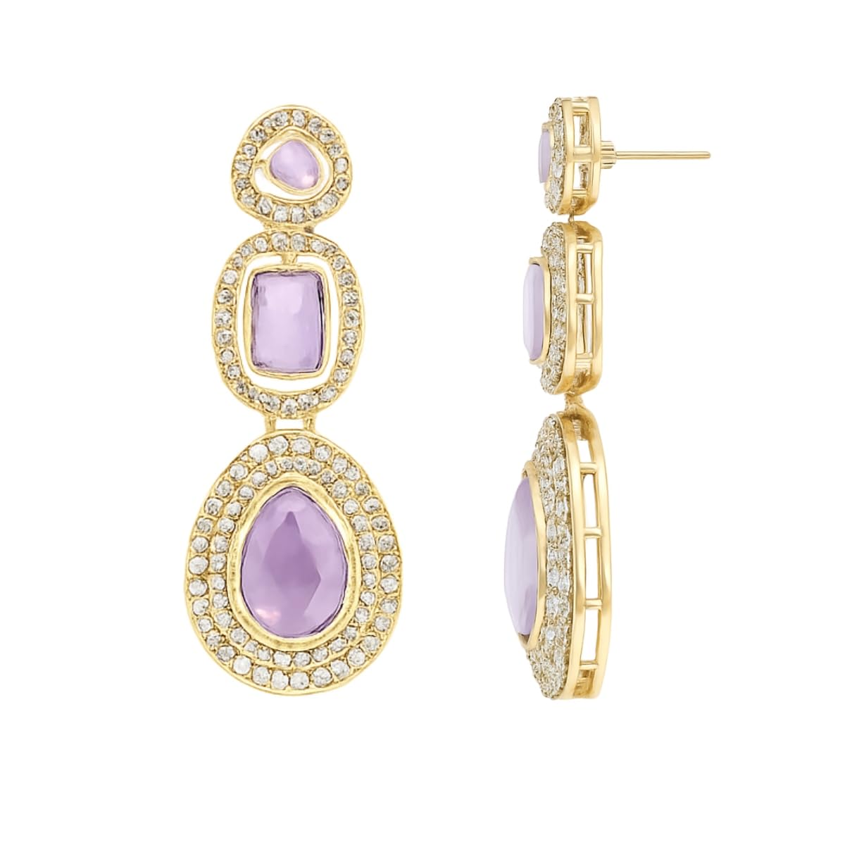 I Jewels Traditional Kundan & Stone Choker Necklace Jewellery With Earrings & Maang Tikka Set for Women/Girls (Light Purple)