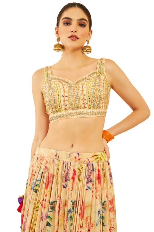 Soch Womens Beige Crepe Embellished lehenga Choli With Mirror Work