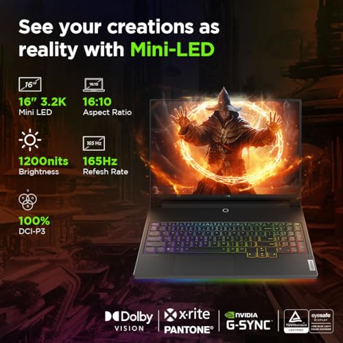 Lenovo Legion 9 2024 Intel Core i9-14900HX 16" (40.64cm) 3.2K Mini LED 1200Nits 165Hz Gaming Laptop (64GB/2TB SSD/Win 11/Office 2021/NVIDIA RTX 4090 16GB/3 Month Game Pass/Black/2.6Kg), 83G0003AIN