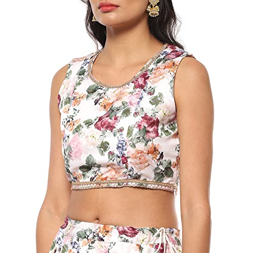 BIBA WOMEN PRINTED FLARED SALWAR KURTA DUPATTA(SKDROSE BOW8586_OFF WHITE_42)