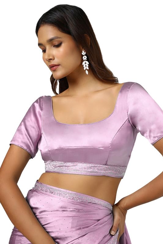 Soch Womens Blush Pink Satin Saree With Stone Work