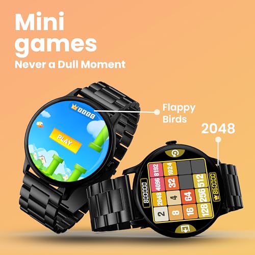 Boult Newly Launched Dire Smartwatch 1.38'' 2.5D Curved HD Display, BT Calling, 500 Nits Brightness, IP67, 250+ Watchfaces, 120+ Sports Modes, AI Voice Assistant, SpO2 Monitoring (Metal Black)