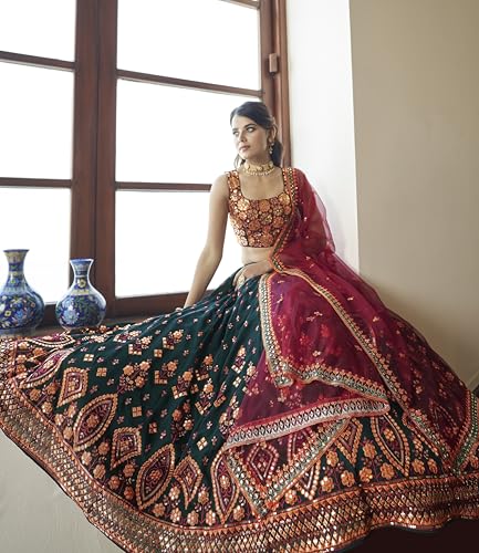 Prasheem Fashion Women's Georgette Embroidered Semi-Stitched Lehenga Choli with Dupatta Traditional, Wedding, Ethnic Wear Lehenga for Women and Girls