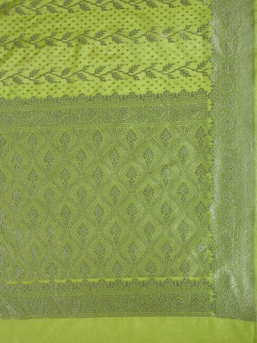 Kalyan Silks Black & Silver Buttas Yellowish Green Saree