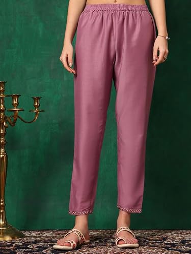NIVANA Stylish Womens Mirror Embroidered Kurta with Pant & Embroidered Dupatta | Lightweight & Breathable | Ethnic Traditional Outfit for Womens & Girls (Lavender,2XL)
