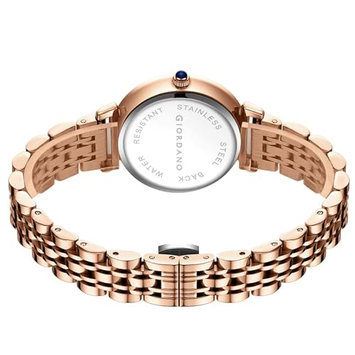 Giordano Luxury Watch for Women – Round Diamond Cut Glass Dial, Elegant Stainless Steel Strap with Quartz Movement